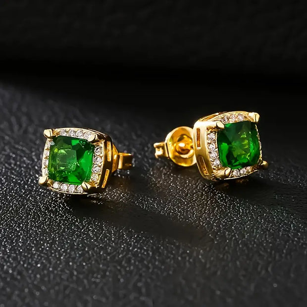 Ohrringe Aus Gold Mit Grünem Quadratischem Stein Clarissa Elegantes Zeitloses Schmuckstück