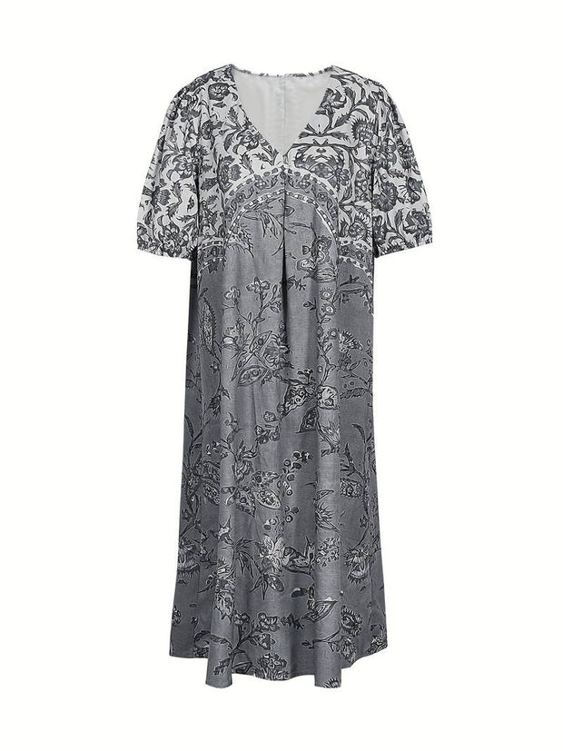 Abida - Kleid mit V-Ausschnitt und Puffärmeln Mehrfarbig