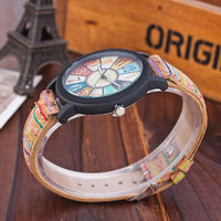 Vintage-Quarzuhr Für Damen - Retro-Design Mit Dschungelfarbton, Buntes Zifferblatt, Naturtexturband, Präzise Quarzbewegung