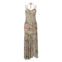 Langes Damenkleid mit dünnen Trägern und Schlitz vorne - Agneta