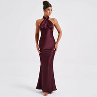 Langes Satin-Crossover-Kleid mit Neckholder-Ausschnitt - Elvira
