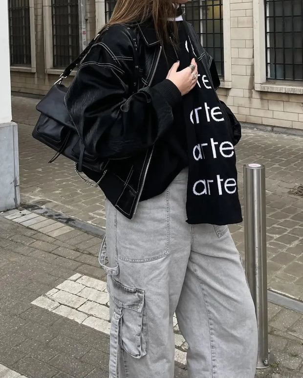 Oversize-Lederjacke mit lässiger Optik