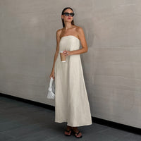 Langes Kleid aus Baumwollleinen mit trägerlosem Ausschnitt - Elodie
