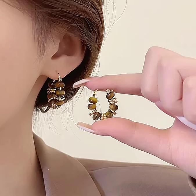 Parisa Tigerauge Creolen Mit Perlen Runde Ohrringe Aus Tigerauge Naturstein Schmuck Für Elegante Looks