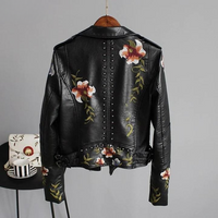 Lederjacke mit Blumenstickerei