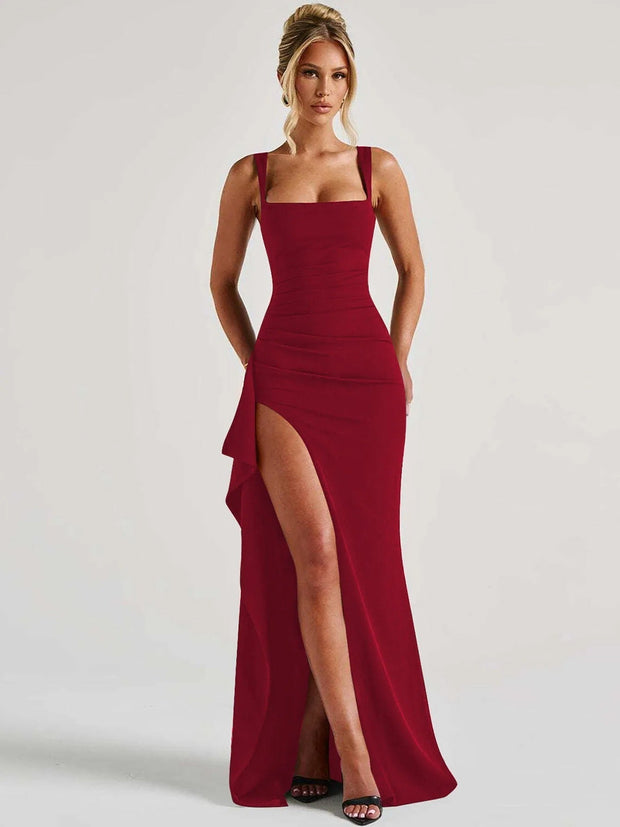 Langes Damenkleid mit offenem Ausschnitt - Dhalia