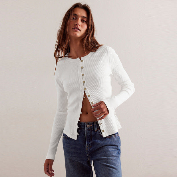 Strickjacke mit Knöpfen in Rippenoptik für Damen - Seliane