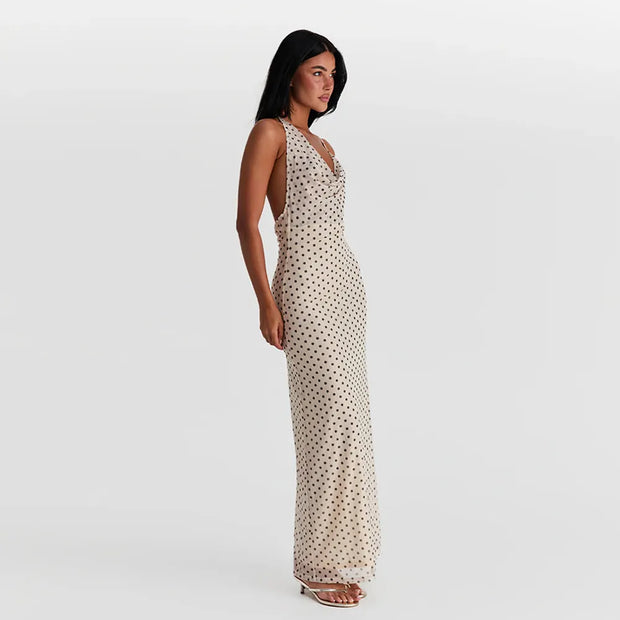 Ivy - Bedrucktes langes Kleid mit Spaghetti-Trägern