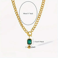 Goldene Halskette Mit Gliederkette Und Faszinierendem Grünem Kristallanhänger Eleganter Schmuck - Althea