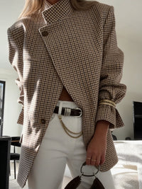 Blazer mit Karomuster, Stehkragen und lockerer Passform