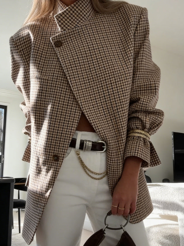 Blazer mit Karomuster, Stehkragen und lockerer Passform