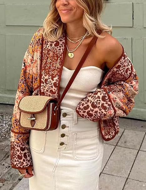 Jacke mit Patchwork, überschnittenen Schultern und Print
