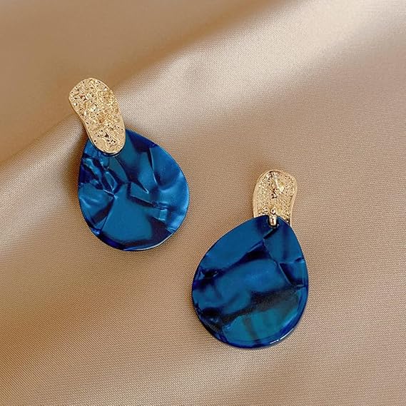 Tropfenförmige Ohrringe Azure Tide Azra Tiefblau Mit Glänzender Goldstruktur Und Marmorierte Oberfläche