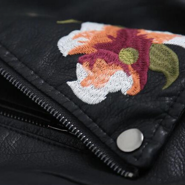 Lederjacke mit Blumenstickerei