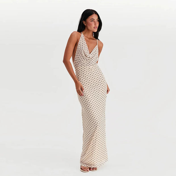 Ivy - Bedrucktes langes Kleid mit Spaghetti-Trägern