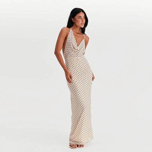 Ivy - Bedrucktes langes Kleid mit Spaghetti-Trägern