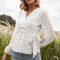 Anita - Frühlingsbluse aus Jacquard-Spitze mit V-Ausschnitt für Damen