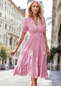 Jade - Gestreiftes Kleid mit Puffärmeln
