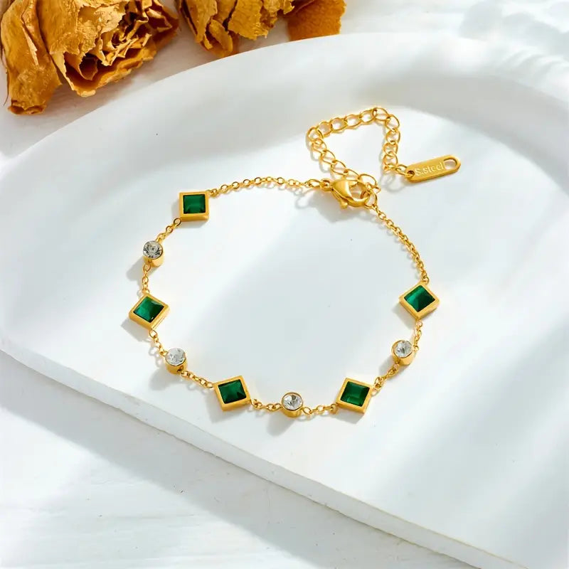Goldarmband Mit Grünen Und Weißen Kristallen In Goldfassungen Ravenna Eleganter Look Für Jeden Anlass