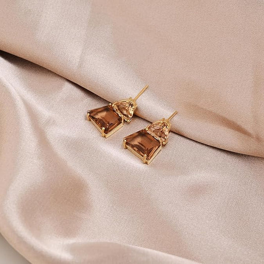 Elegante Tropfenohrringe Mit Bernsteinprisma In Goldfassung Geometrischer Schmuck Rafaela
