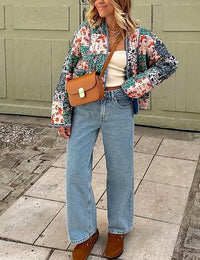 Jacke mit Patchwork, überschnittenen Schultern und Print