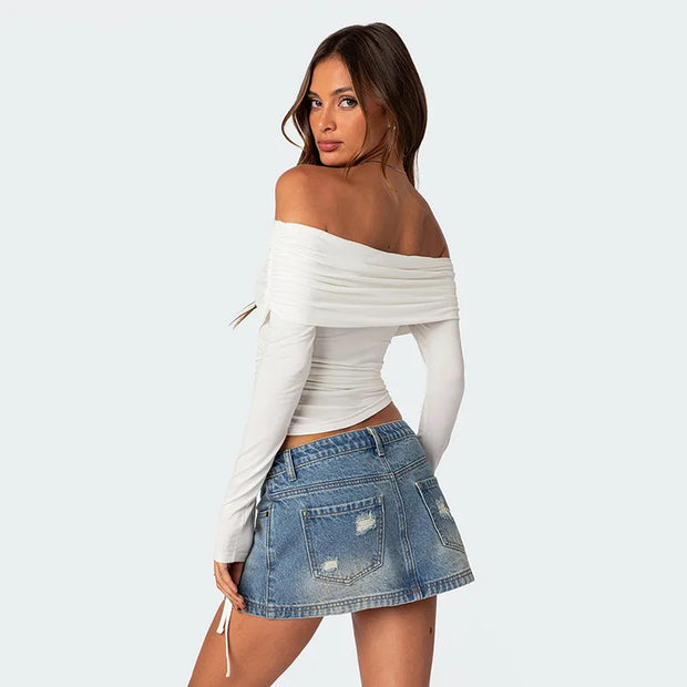 Langärmeliges schulterfreies Damen-Top - Sophia