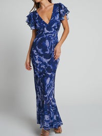 Sarah - Bedrucktes Maxikleid aus Chiffon mit V-Ausschnitt