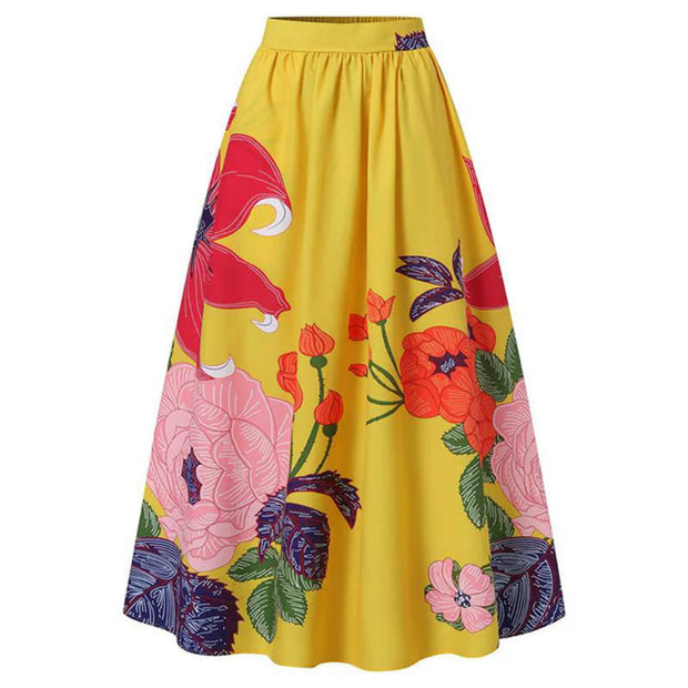 Damen Maxi-Rock mit Blumenprint, hochtailliert und stylisch