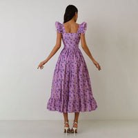 Langes Kleid mit Blumenmuster und quadratischem Ausschnitt - Camille