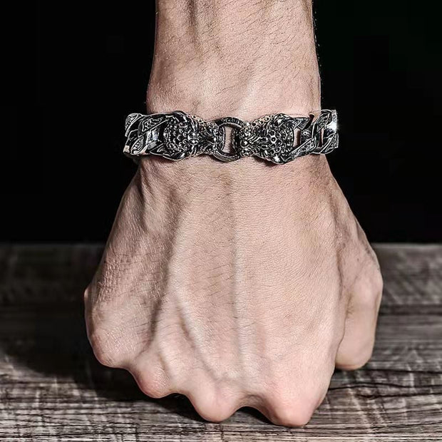 Männerarmband Leopardenkopf Mit Metallischem Tribal Design Robustes Edelstahl Hekkan