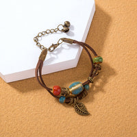 Boho-Armband Aus Leder Mit Keramikperlen Lantana - Elegantes Boho Schmuckarmband Für Den Alltag