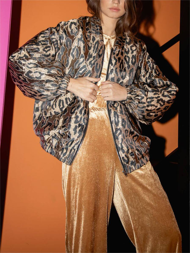 Oversize-Bomberjacke mit Leopardenmuster