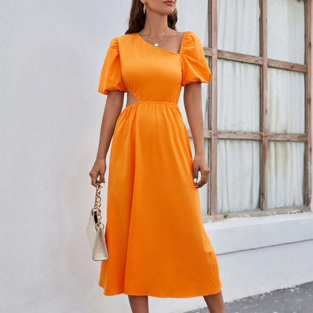 Midikleid Frau asymmetrischer Ausschnitt eleganter Stil - Mariela