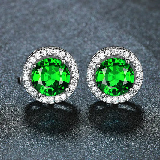 Ohrringe Mit Grünem Rundem Stein Und Kubische Zirkonien In Lila - Elegante Schmuckstücke Für Damen
