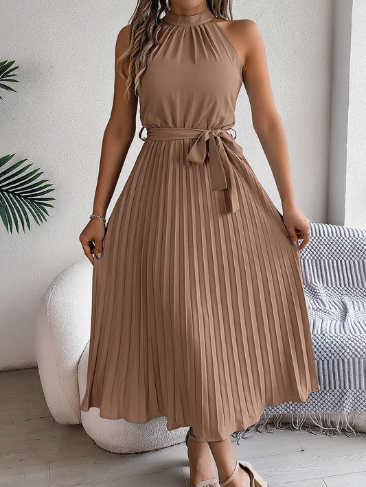 Ärmelloses plissiertes Midikleid mit Neckholder-Ausschnitt - Camila