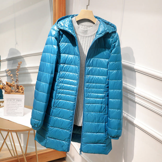 Lange, leichte Damenjacke mit Kapuze - Alva