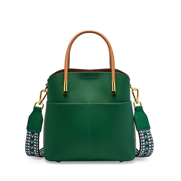 Damen-Eimertasche aus genarbtem Leder mit doppeltem Henkel - Emilia