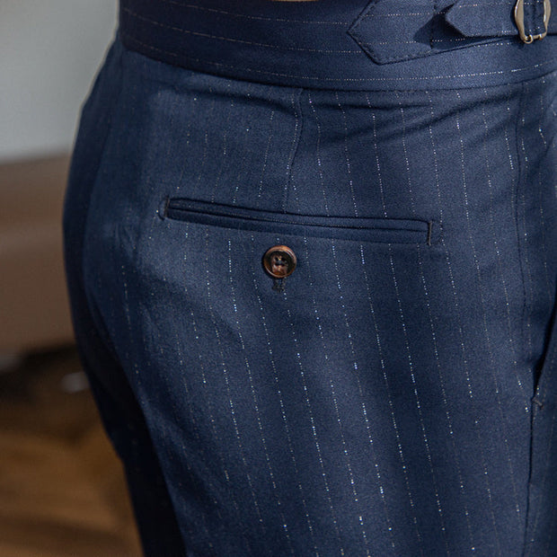 Henry - Neapel hoch taillierte gold-silber gestreifte Hose mit geradem Bein