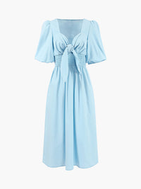 Jacqueline - Midikleid mit Krawatte aus Leinen und Baumwolle