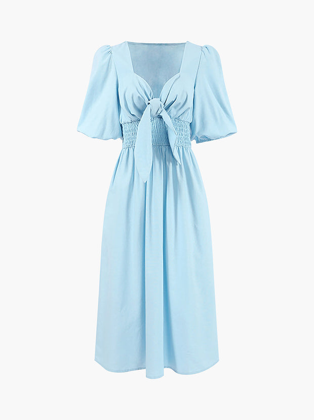 Jacqueline - Midikleid mit Krawatte aus Leinen und Baumwolle