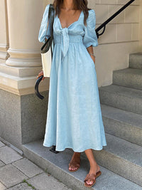 Jacqueline - Midikleid mit Krawatte aus Leinen und Baumwolle