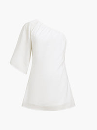 Camille - Kurzes Kleid mit einem Ärmel aus Baumwolle Leinen Egéen