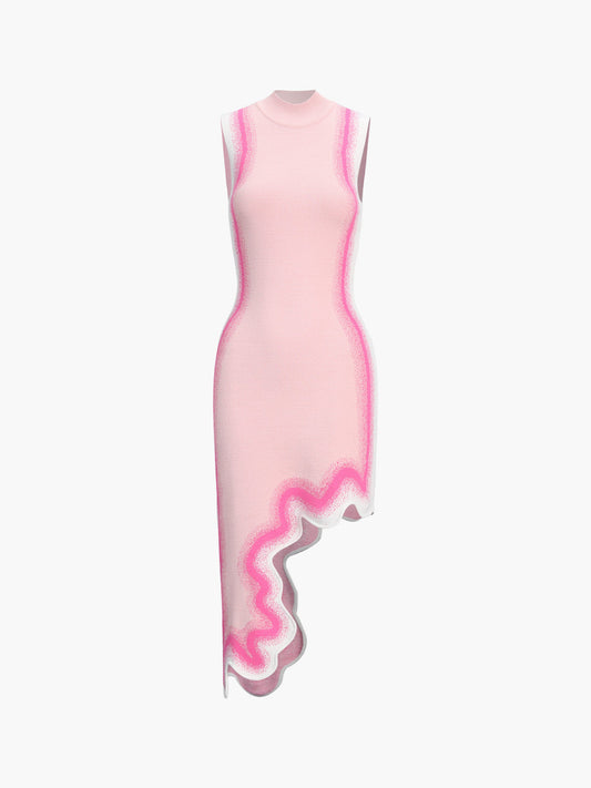 Giulia - Unregelmäßig gewelltes, ärmelloses langes Strickkleid