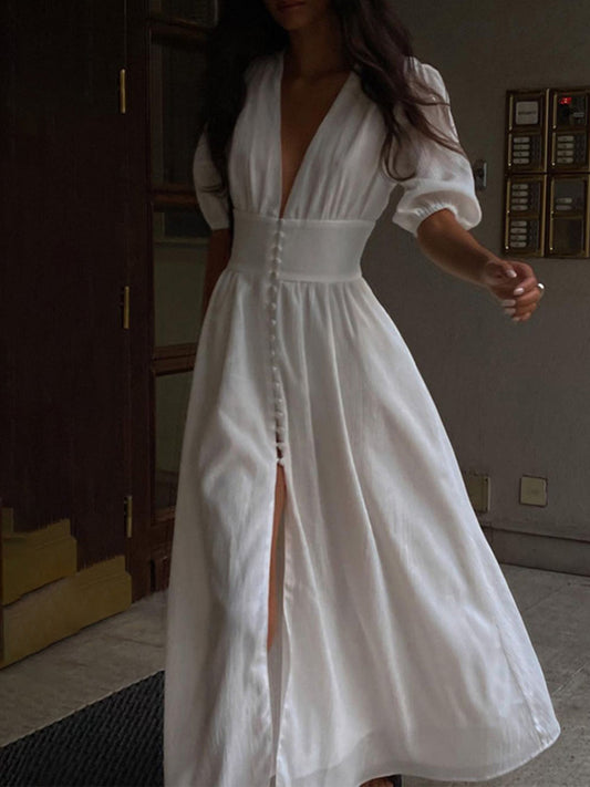 Elsie - Frenchy Langes Kleid mit Knopfleiste
