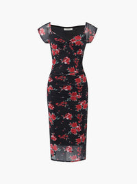 Júlia - Midikleid mit Blumenmuster und geraffter Seite