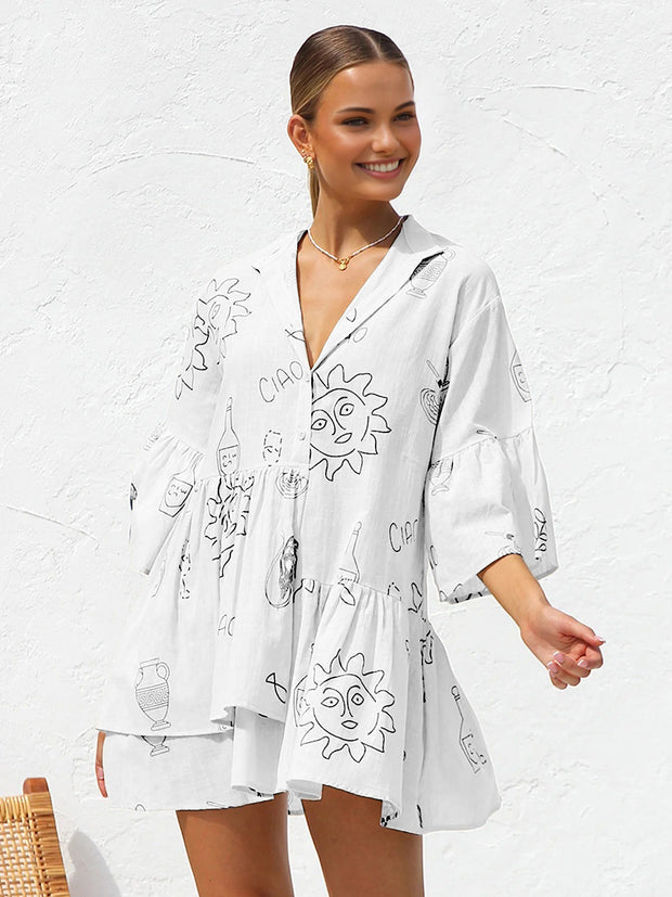 Millie - Kurzes Kleid mit Sonnenaufdruck in Übergröße