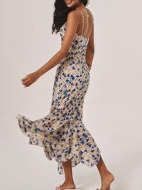 Lily - Geknotetes langes Kleid mit unregelmäßigem Saum und Blumendruck