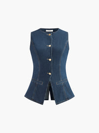 Saula - Denim Schößchenweste mit Shorts Set