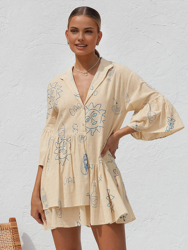 Millie - Kurzes Kleid mit Sonnenaufdruck in Übergröße