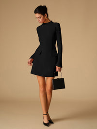 Sabina - Minimalistisches einfarbiges Kleid mit Rundhalsausschnitt